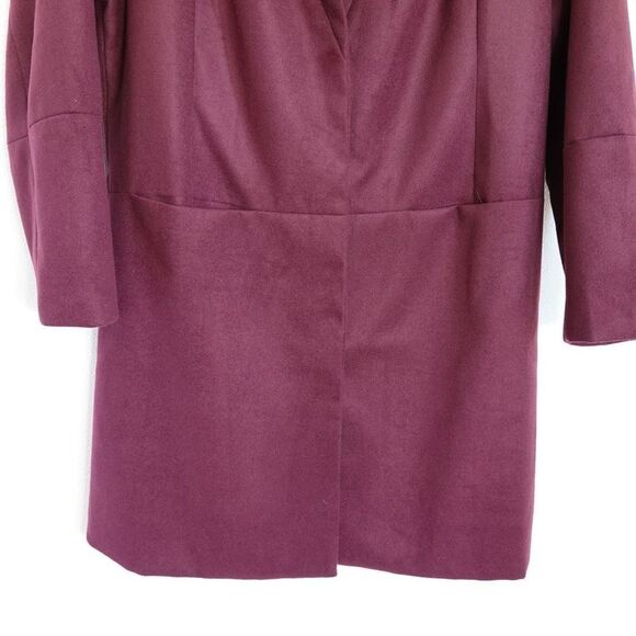 H by Halston Knee Length Snap Front Coat with Notch Collar Maroon Burgundy Size - Picture 8 of 14
